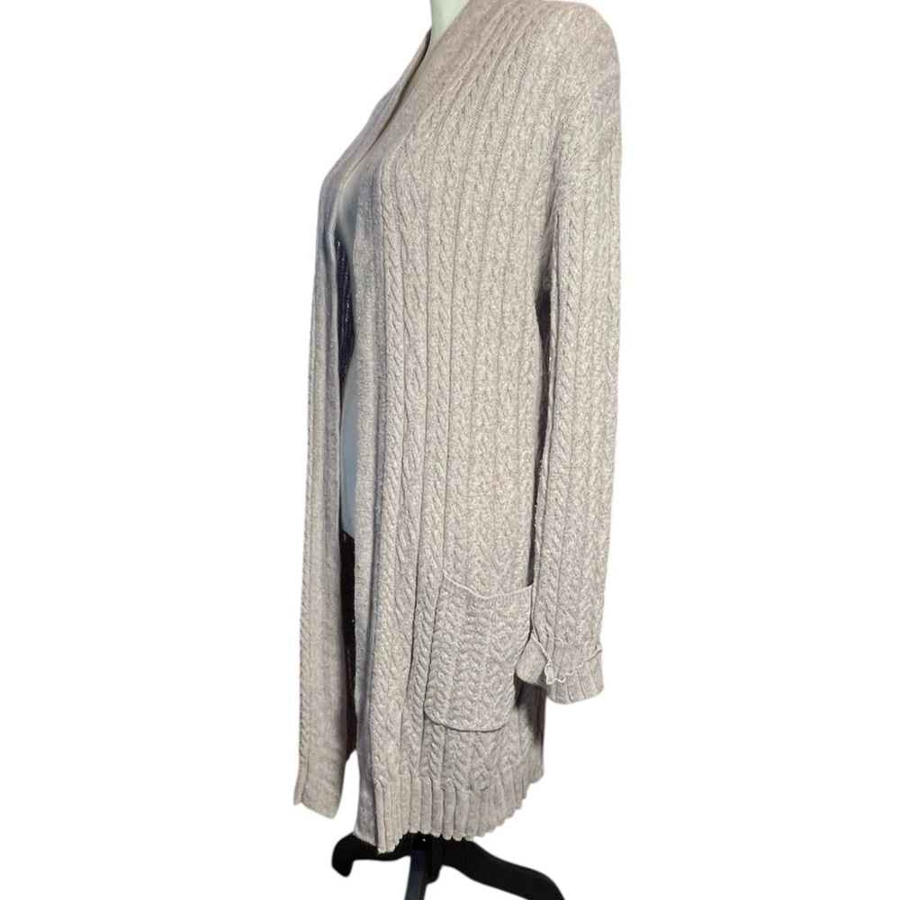 J. Jill Cable Knit Wool Blend Open Front Long Cardigan Cream Size L - Picture 3 of 8